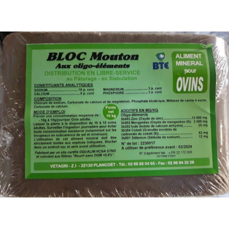 Bloc de sel mouton chèvre sans cuivre 10 kg